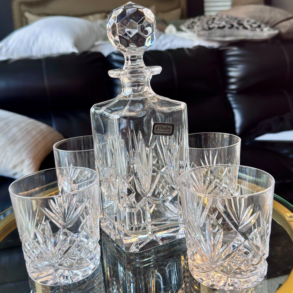 Denby Fine Lead Crystal Decanter 5 Piece set made in Yuguslavia